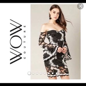 Black and white macrame Wow Couture dress